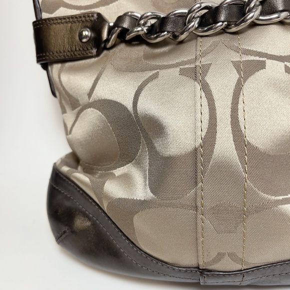 Coach Womens Brown Tan Sateen Signature Chain Duffle Convertible Crossbody Bag - Picture 4 of 15